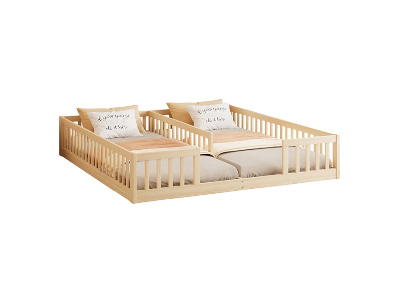  Lit enfant 90x200 avec barrières de sécurité et sommier à lattes, design minimaliste pour chambre enfant, bois de pin massif, sans matelas, naturel BUYDEEMEUS - Conforama A