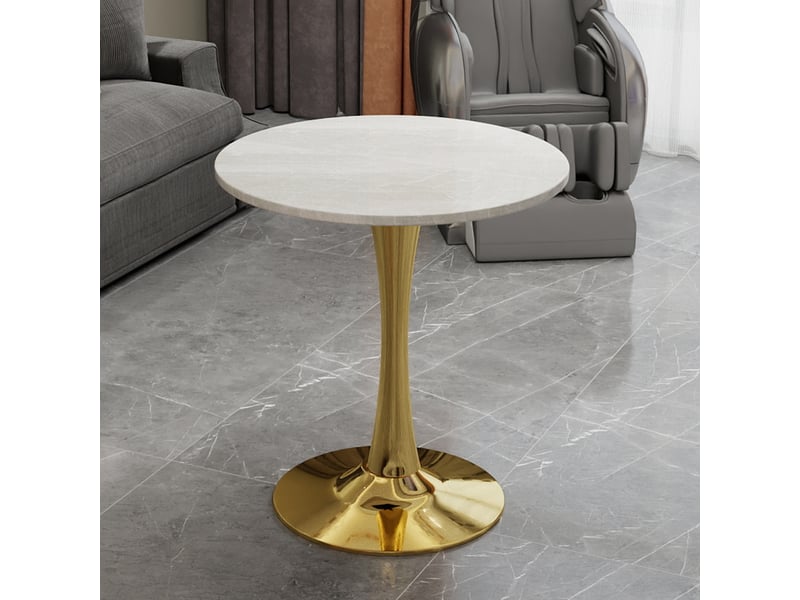 Table à manger ronde 70 cm en marbre artificiel à pied central, dorée et blanche - Conforama B
