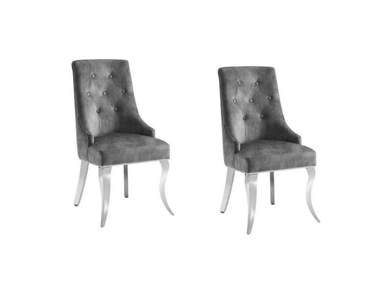  Lot de 2 chaises baroques velena en velours gris capitonné avec pieds argentés  - Conforama A