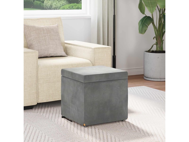  Tabouret bas, ottoman gris foncé 41x41x40 cm velours et bois composite  - Conforama C