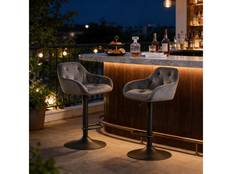  Lot de 2 tabourets de bar réglables,avec dossier,velours,gris foncé  - Conforama D