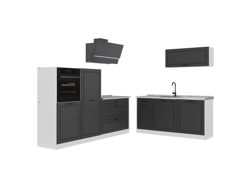  Vicco cuisine, anthracite campagneblanc, 220cm plan de travail marbre  - Conforama A