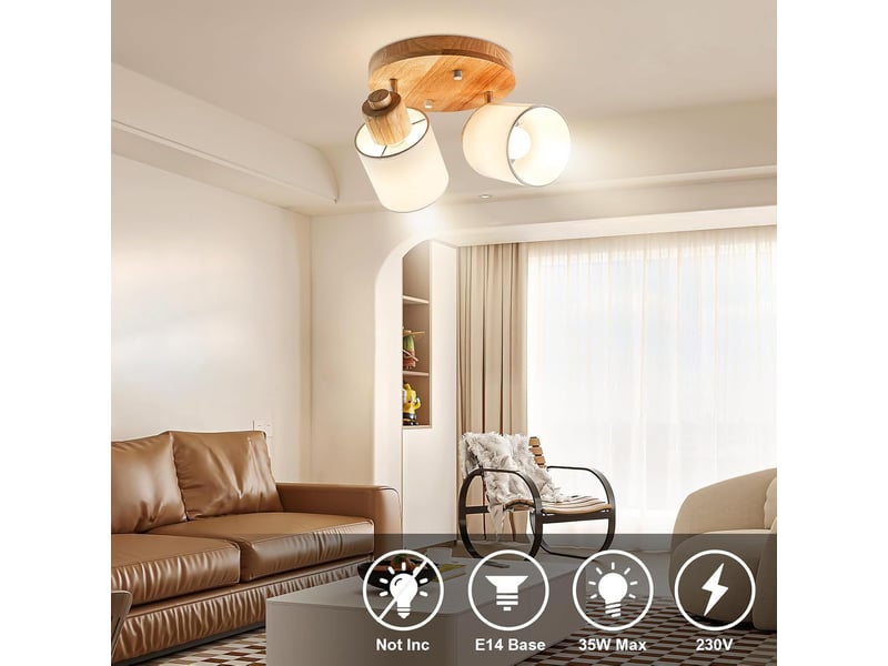  Plafonnier en bois 2 spots – spot de plafond orientable led, base e14  - Conforama E