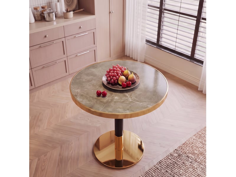  Table d'appoint ronde ø 60 cm effet marbre gris, métal noir et doré, hauteur 73,7 cm  - Conforama D
