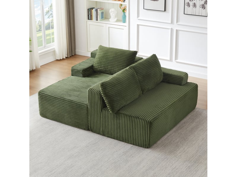  Canapé d’angle modulable convertible 4 places 238x152x66 cm en velours côtelé vert  - Conforama E
