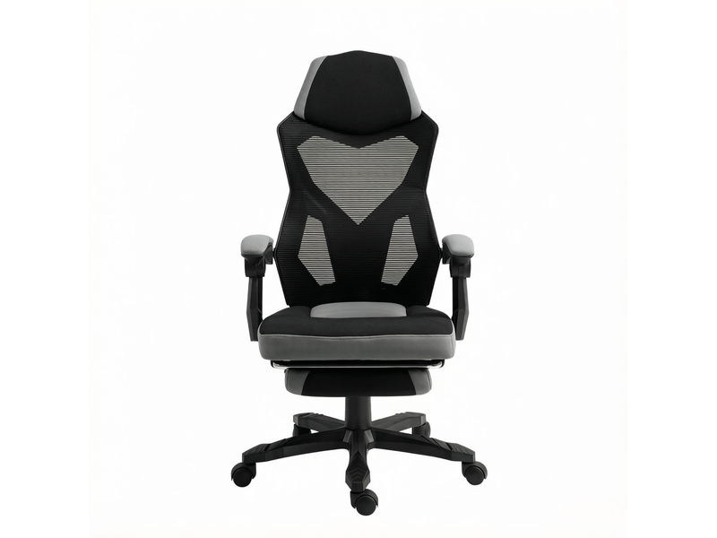  Chaise gaming de bureau haute avec repose-pieds rabattable, noir et gris  - Conforama A