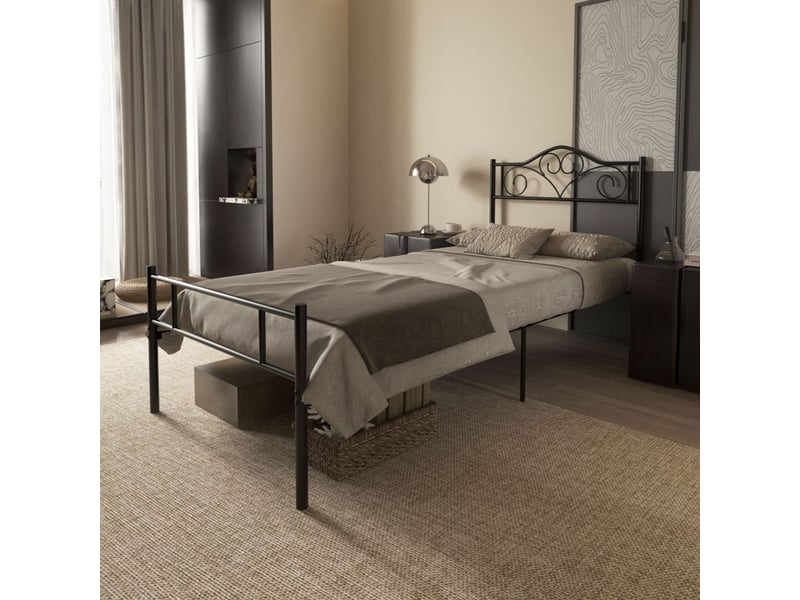  Lit simple 90 x 200 cm 31 cm cadre de lit tête et pied de lit acier noir  - Conforama B