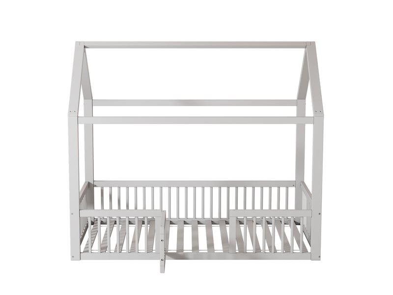  Lit cabane enfant 90x200 cm blanc avec barrières et portillon  - Conforama R