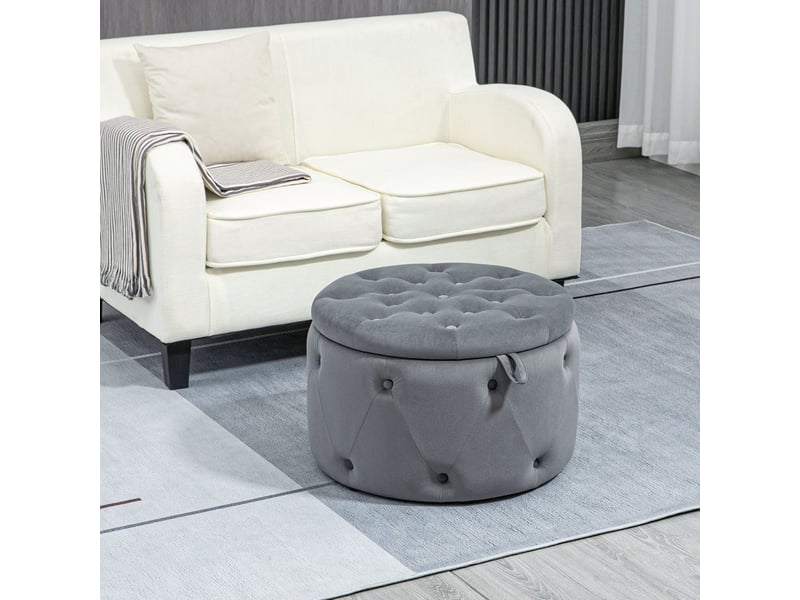  Pouf de rangement tcqpz rond capitonné gris ø60 x 40 cm en polyester avec couvercle  - Conforama B
