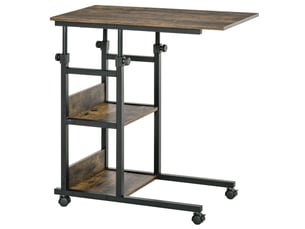 Table d'appoint à roulettes réglable en hauteur 2 étagères marron 80 x 40 x 72-82 cm