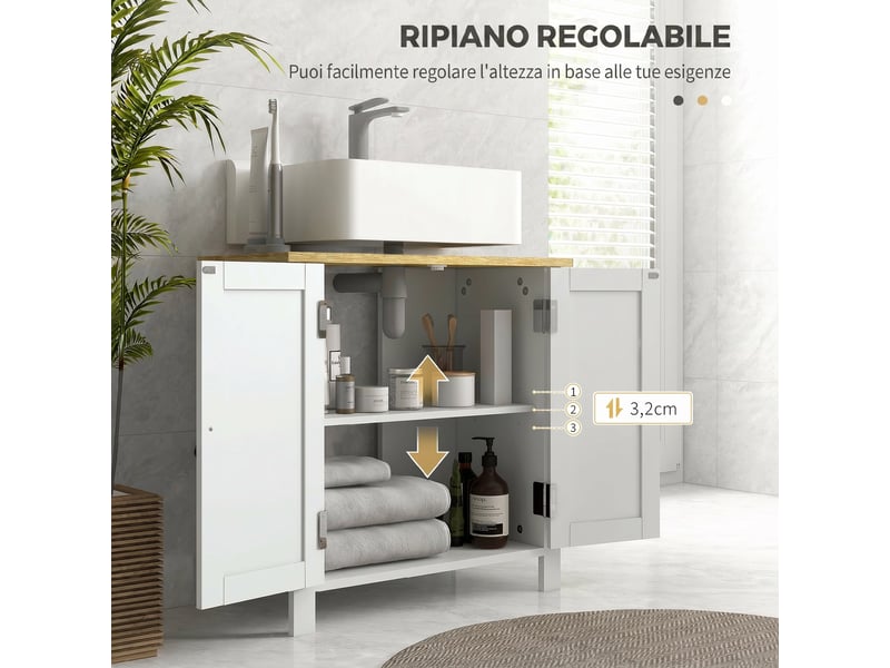  Meuble sous lavabo blanc 60 cm, 2 portes et découpe en u  - Conforama W