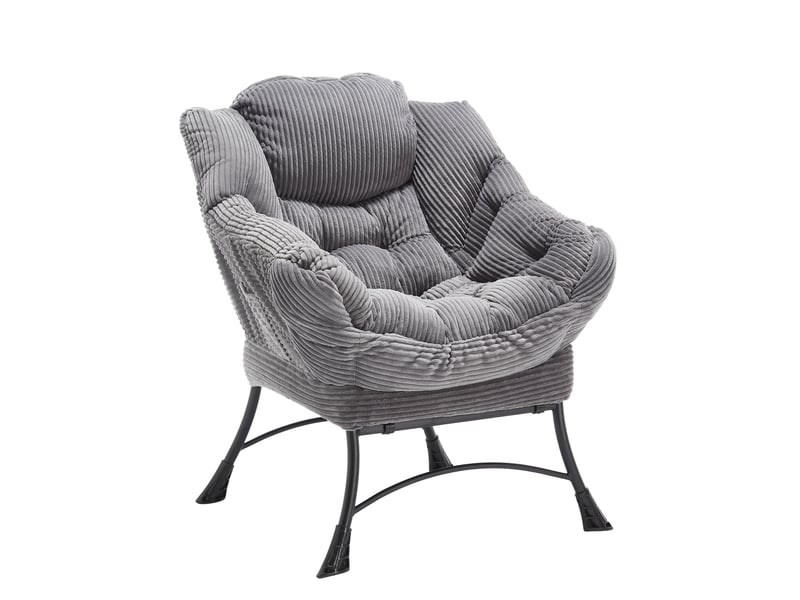  Fauteuil lounge gris avec repose-pieds, accoudoirs et poche latérale, idéal petit espace  - Conforama E