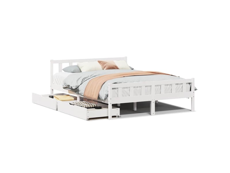  Lit double- lit adulte -  cadre de lit sans matelas blanc 150x200 cm bois de pin massif  - Conforama A