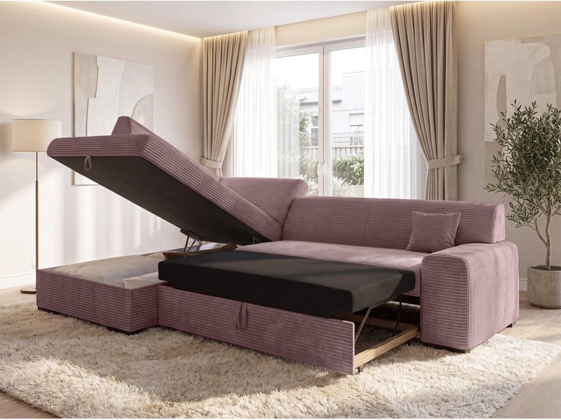 Canapé d'angle convertible lucera 260 cm – rose pâle Lucera - Conforama C