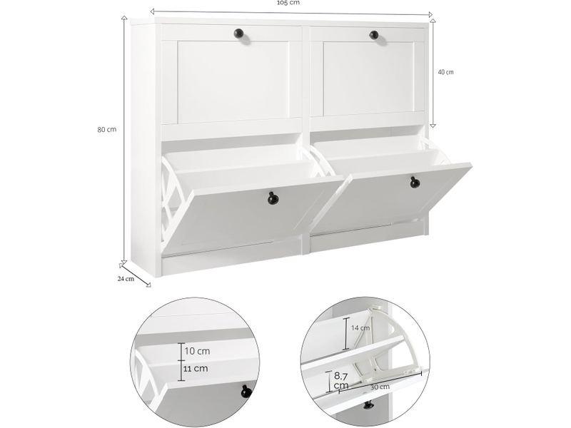  Étagère à chaussures étroite, meuble à chaussures 105x24x80cm (blanc)  - Conforama C
