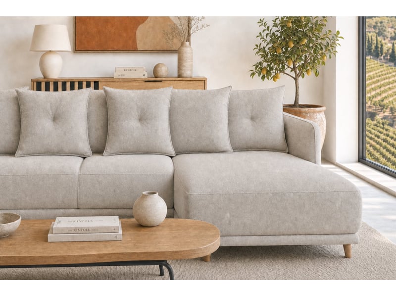  Bandol - canapé d'angle convertible tissu lisse 3 places beige  - Conforama E
