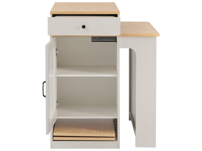  Îlot de cuisine à roulettes avec table extensible, plateau amovible, prises, bar ou buffet, blanc Fay Lum - Conforama R