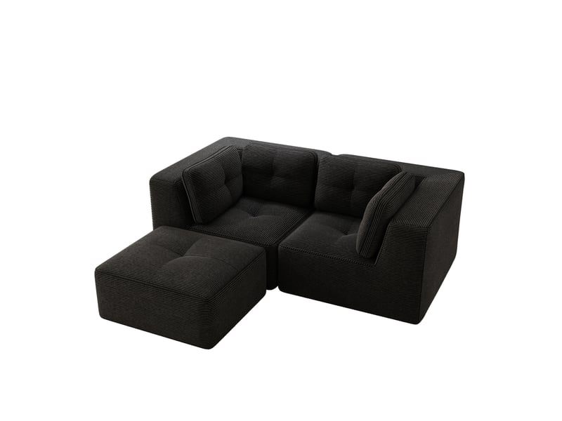 Canapé d'angle modulable 2 places en velours côtelé noir avec repose-pieds mobile - 208 x 177 x 69 cm  - Conforama A