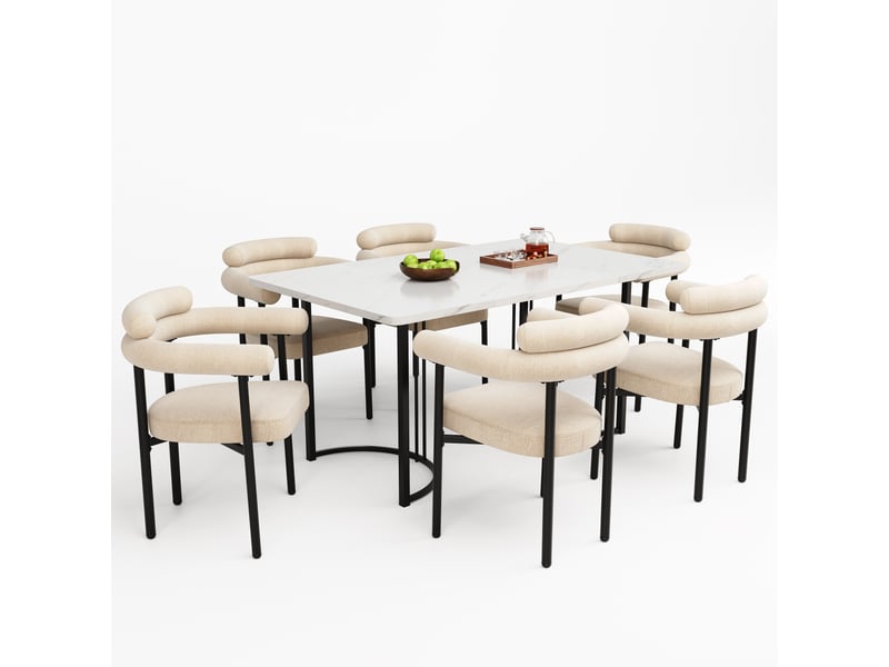  Ensemble table à manger et 6 chaises, en métal, 7 pièces, pour maison et appartement, mobilier fonctionnel pour intérieur  - Conforama A