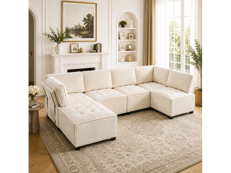 Canapé modulable 6 places velours côtelé convertible u ou l homvra - Conforama B