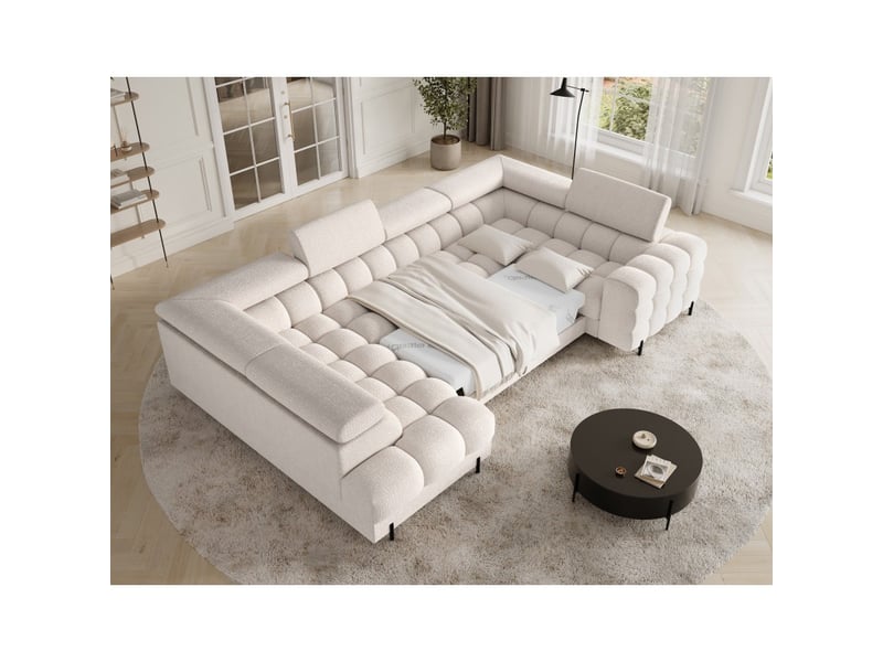  Canapé panoramique convertible factory 3 places beige – angle gauche avec coffre – version 5  - Conforama B