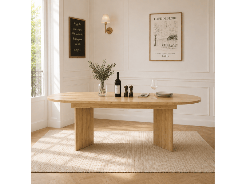 Table à manger extensible 160-200x90x75cm, plateau 18 mm aux angles arrondis, panneau aggloméré finition chêne, style moderne, pour salon - Conforama E