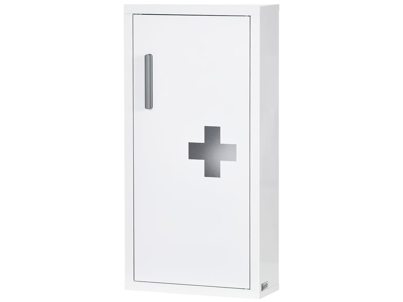  Armoire à pharmacie, 3 compartiments intérieurs, fermeture magnétique, symbole croix, boîtier en acier, blanc, 30 x 12 x 60 cm  - Conforama B