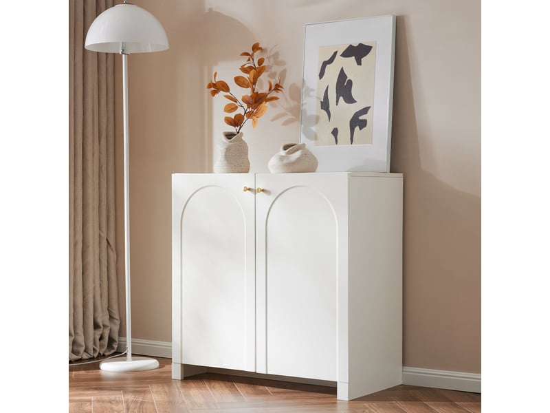  Buffet avec rangement et motif arqué pour chambre en panneaux de particules 80×40×80 cm blanc  - Conforama B