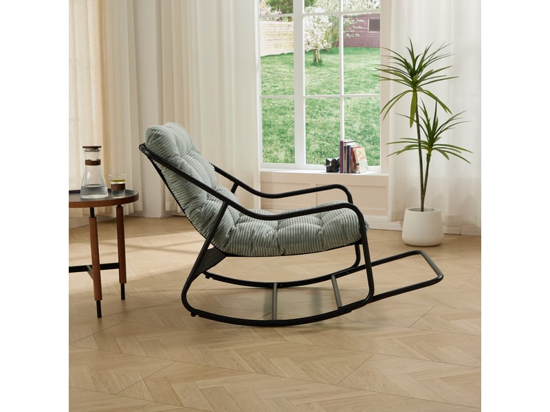 Fauteuil à bascule noir avec coussin vert clair épais et confortable - Conforama D