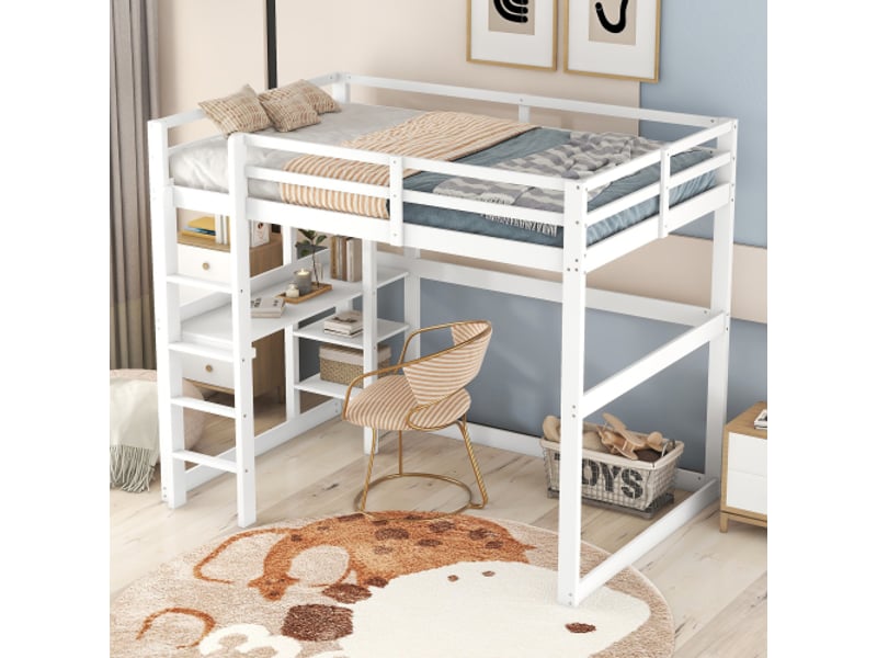  Lit mezzanine 140x200 cm coloris blanc pin lit enfant blanc - Conforama E