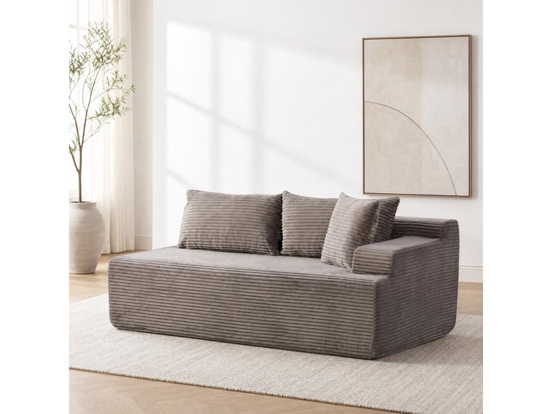  Canapé modulaire 2 places en chenille gris avec chaise longue  - Conforama C