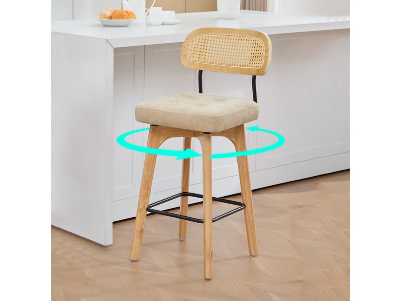  Lot de 2 tabourets de bar pivotants 360° 44x51x96 cm en chenille kaki  - Conforama W
