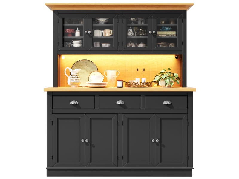 Buffet de cuisine 8 porte(s) 3 tiroir(s) - 140 cm noir led mdf - Conforama A