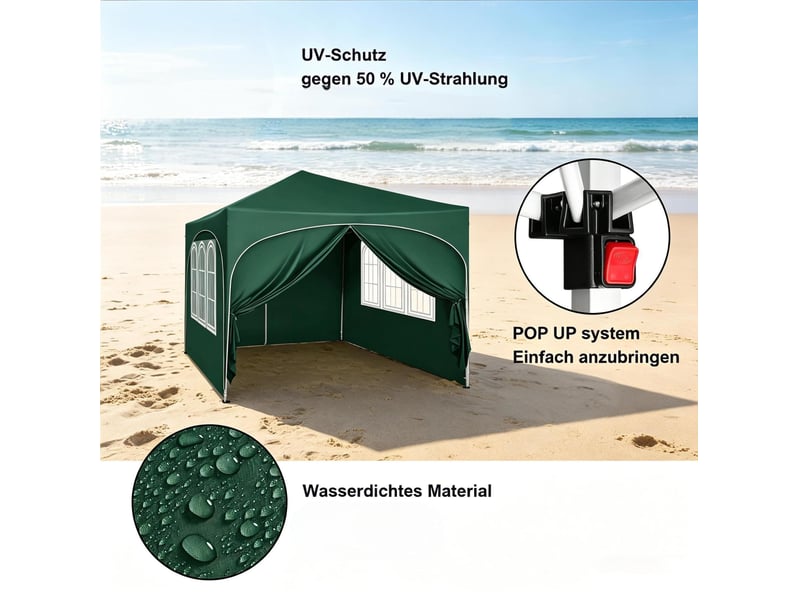  Tonnelle pliante 3x3 m – verte – 4 parois amovibles, hauteur réglable et sac de transport inclus  - Conforama E