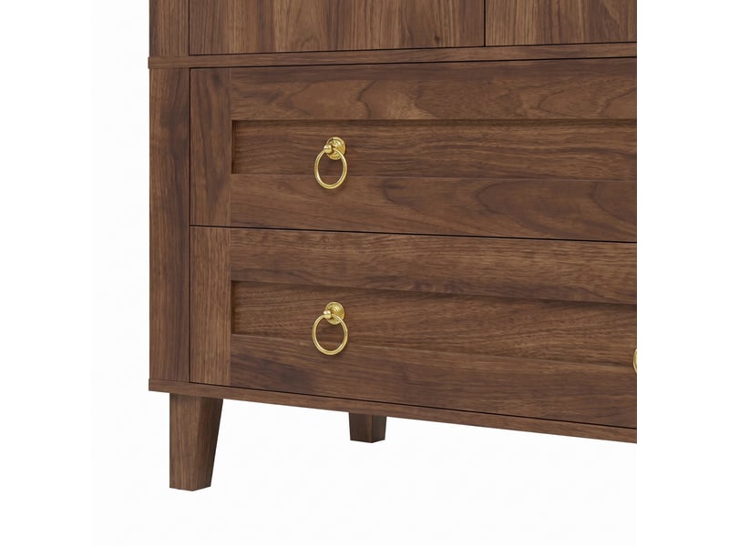  Haut meuble de rangement,76x40x179,5 cm,led, portes et tiroirs,mdf,noyer  - Conforama D