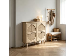 Meuble à chaussures 4 abattants avec cannage en rotin 105 x 24 x 97.5 cm