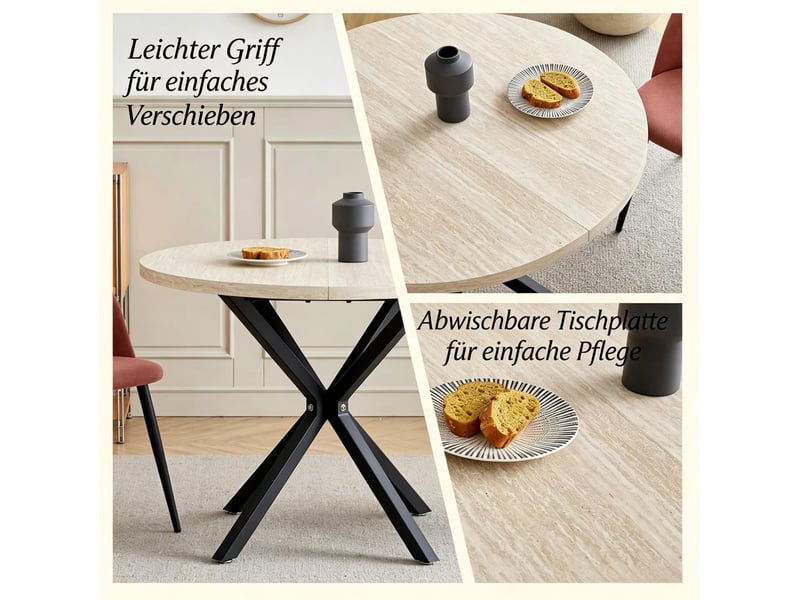 Table à manger ronde 100x100x76,5 cm mdf métal noir et bois - Conforama D