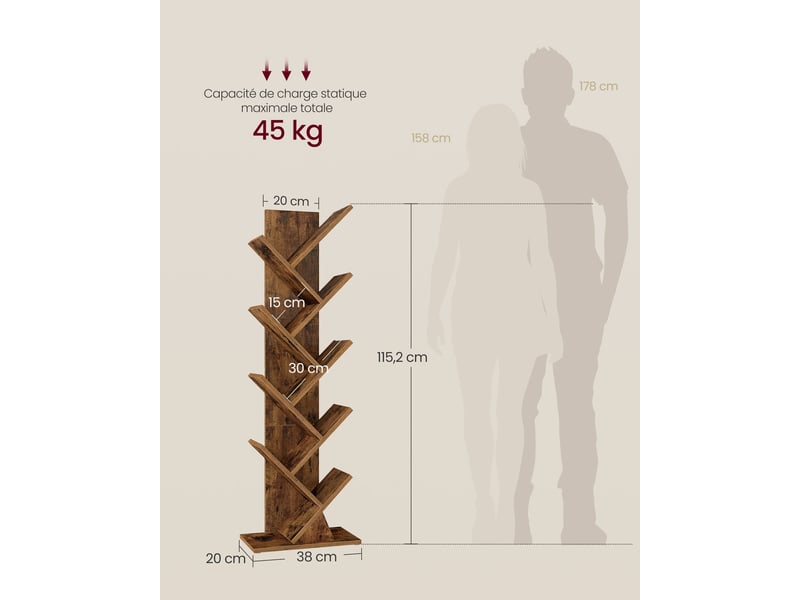  Bibliothèque moderne sur pied 20 x 38 x 115,2 cm avec 2 compartiments design rustique en aggloméré marron 12_0012714  - Conforama B