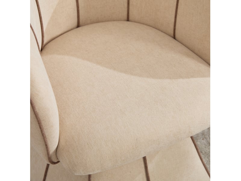 Fauteuil pivotant ergonomique avec dossier haut, accoudoirs larges et rotation complète pour salon et chambre en chenille camel - Conforama E