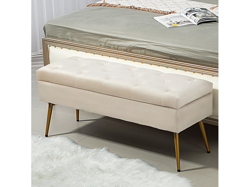  Banc coffre tcqpz capitonné 102 x 35 x 43 cm avec couvercle rembourré polyester beige  - Conforama B