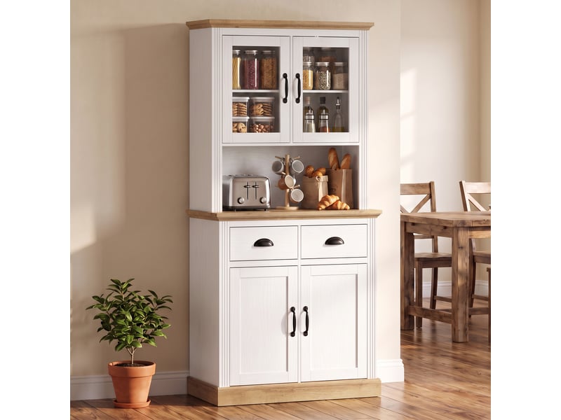  Buffet haut vaisselier style classique chic bicolore effet bois blanc  - Conforama B