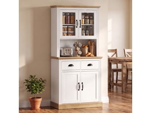 Buffet haut vaisselier style classique chic bicolore effet bois blanc