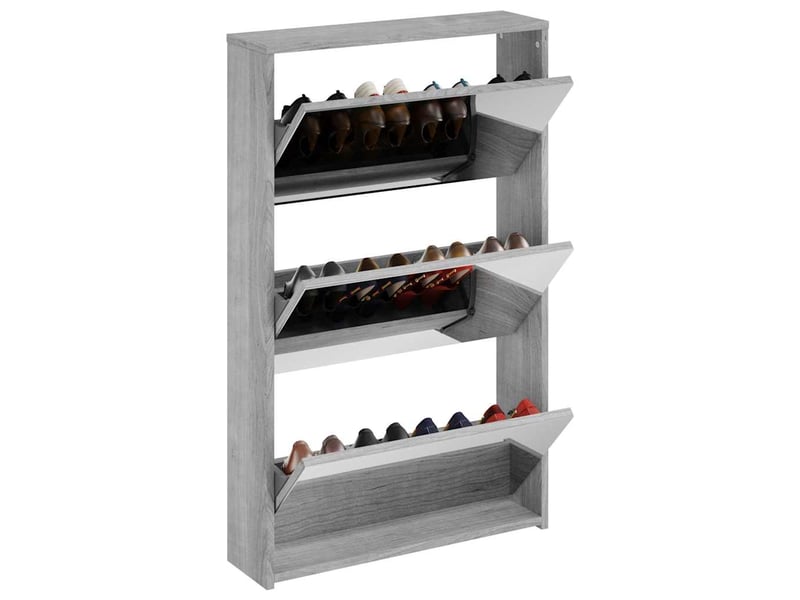  Meuble à chaussure, armoire à chaussures miroir 3 niveaux sonoma gris 63x17x102,5cm  - Conforama C