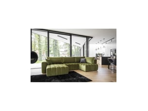 Canapé d'angle gauche fixe <strong></strong> <strong></strong> 6 places Polyester vert avec coffre de rangement