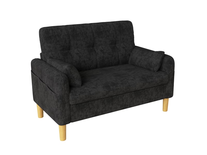  Canapé 2 places lora gris en chenille avec coussins moelleux, 2 coussins et poche de rangement latérale  - Conforama D