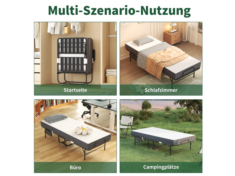  Modenvie lit pliant 80x190 cm - avec matelas mémoire de forme et roulettes, matelas inclus - noir  - Conforama D