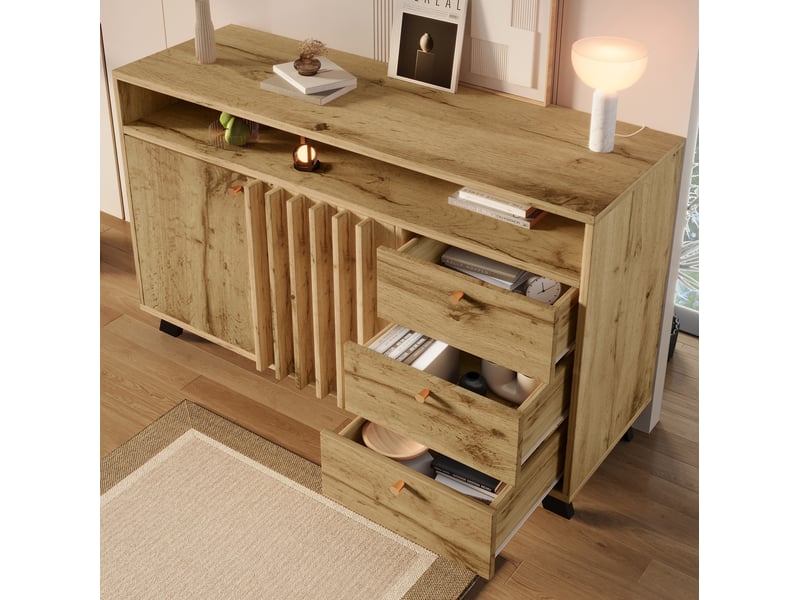 Buffet bas vintage 2 portes et 3 tiroirs chêne foncé 120 x 40 x 85 cm - Conforama D