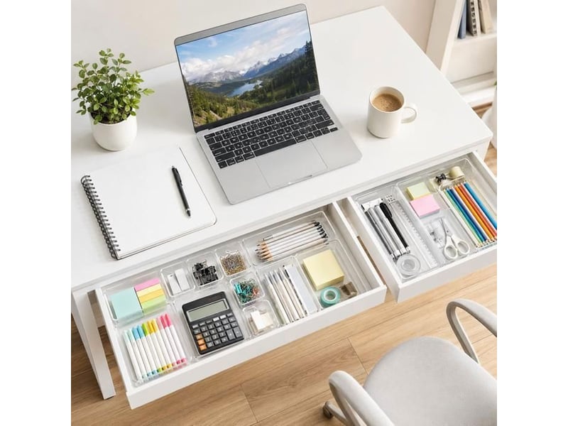  Organisateur de tiroirs lot 31 bacs modulaires empilables en plastique transparent 4 tailles  - Conforama C