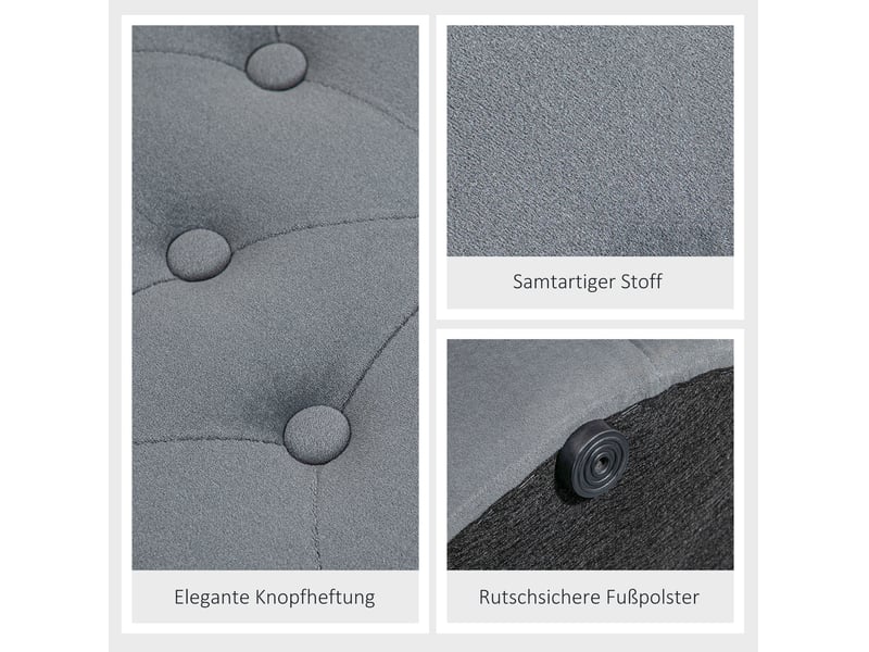  Pouf de rangement tcqpz rond capitonné gris ø60 x 40 cm en polyester avec couvercle  - Conforama E