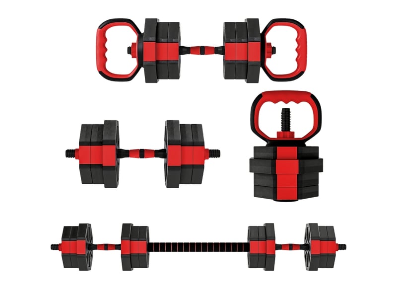  Set d'haltères 4 en 1, haltères réglables 20 kg pour musculation à domicile, rouge  - Conforama A